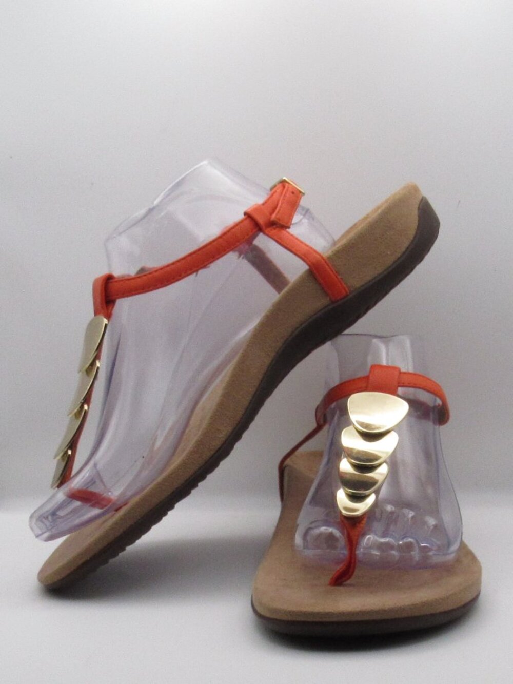Vionic Orange and Brass Backstrap Miami Sandals Size 9.5 Very Good Condition